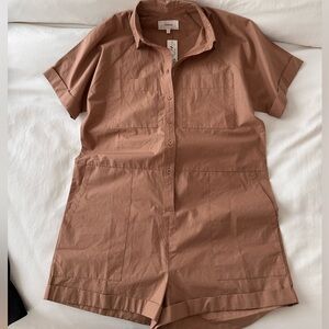Xirena Short Sleeve Utility Romper in Clay